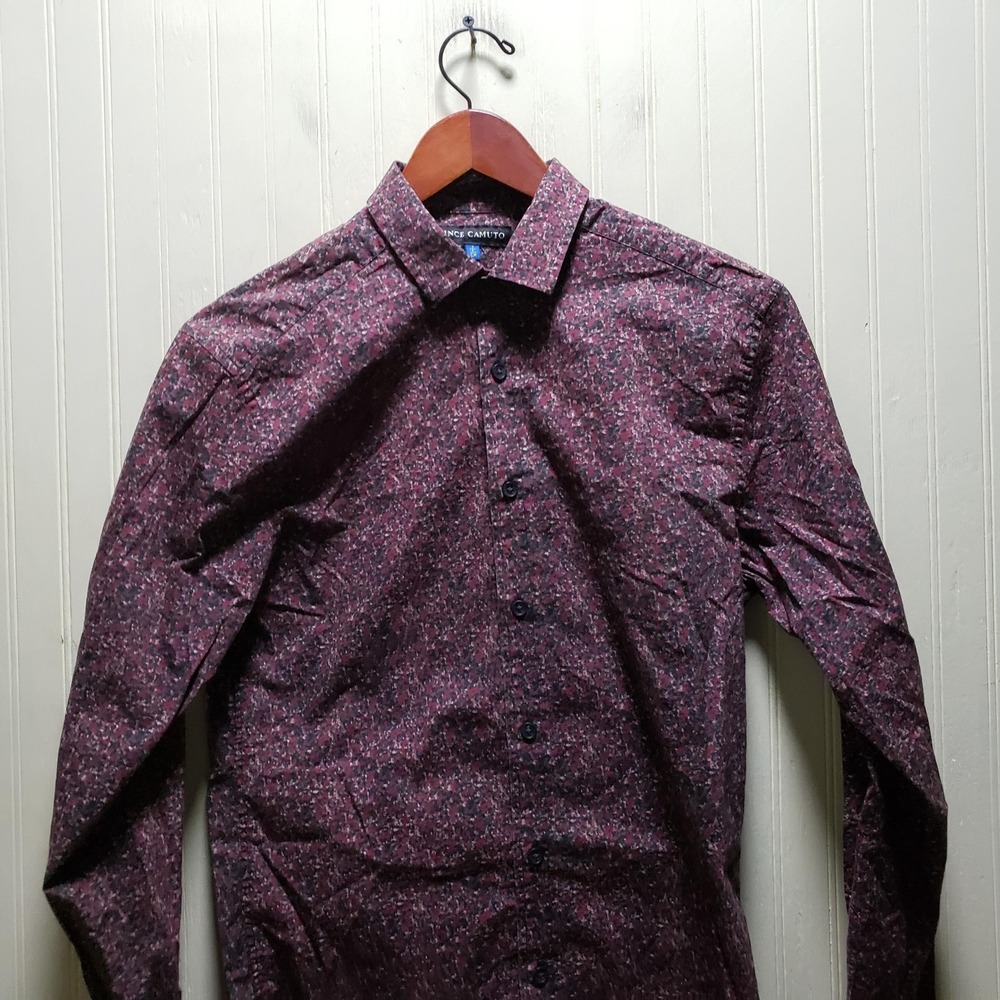 Vince Camuto Dress Shirt Mens Small Red Floral Woven Long Sleeve Button Front
